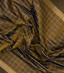 Olive Green Handloom Silk Cotton Saree With Checks-SC4267