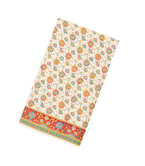Off White Printed Blended Viscose Saree With Position Printed Floral Motifs-BL5983