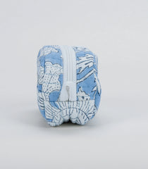 Light Blue Cotton Bagru Printed Coin Pouch With Zipper-ACS1077