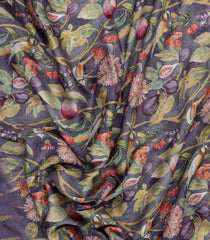 Dark Grey Printed Chanderi Cotton Saree With Floral Motifs-CC1747