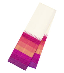 White Handloom Korvai Kanchipuram Silk Saree With Multi Colour Border-KA15869