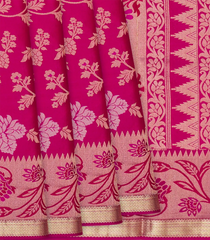 Pink Handloom Soft Silk Saree With Floral Vine Motifs -Pink