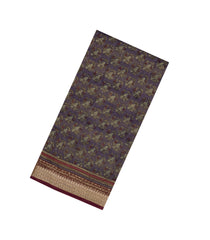 Dark Grey Printed Chanderi Cotton Saree With Bird Motifs-CC1604