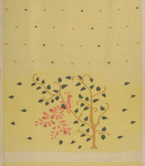 Cream Handloom Bengal Cotton Saree With Meena Buttas-BG1958