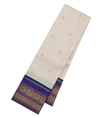 Off White Handloom Korvai Kanchipuram Silk Saree With Navy Blue Border-KA15864
