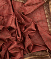 Dark Peach Handloom Tussar Silk Saree With Printed Floral Motifs-TU2716