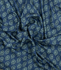 Indigo Printed Tussar Silk Saree With Floral Motifs-TU3640