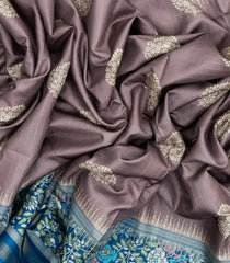 Grey Woven Art Tussar Saree With Stipes & Printed Floral Motifs-BL3993