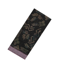 Black Woven Art Linen Saree With Printed Floral Motifs and  Magenta Border-BL4677
