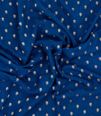 Indigo Handloom Banarasi Khaddi Georgette Silk Saree With Floral Motifs-BE1820