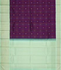 Dark Purple Handloom Korvai Kanchipuram Silk Saree With Checks & Buttas-KA15207
