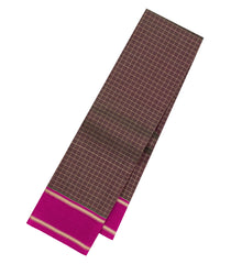 Burgundy Handloom Kanchipuram Silk Saree With Zari Checks-KA15295