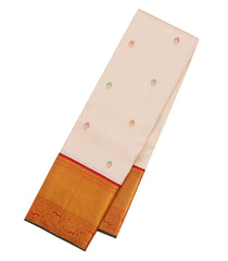 Cream Handloom Korvai Kanchipuram Silk Saree With Meena Buttas-KA16362