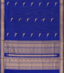 Blue Handloom Silk Cotton Saree With Parrot Buttas-SC4414