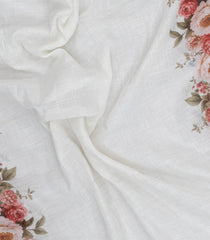 White Printed Synthetic Linen Saree With Floral Motifs-SY0185