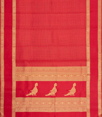 Red Handloom Kanchipuram Silk Saree With Zari Checks-KA16146