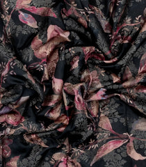 Black Printed Synthetic Tussar With Contrast Zari Border-SY0285