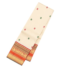 Cream Handloom Korvai Kanchipuram Silk Saree With Silk Buttas-KA15850