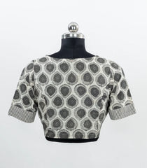 Off White Floral Printed Collared Cotton Blouse-RB5227