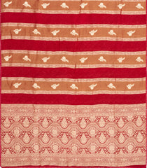 Crimson Woven Synthetic Satin Saree With Floral Zari Motifs-BL4854