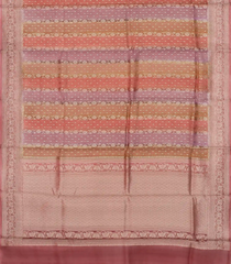 Dusty Pink Handloom Banarasi Organza Silk Saree With Floral Stripes-BE1586