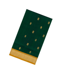 Dark Green Handloom Silk Cotton Saree With Buttas & Contrast Border-SC4712