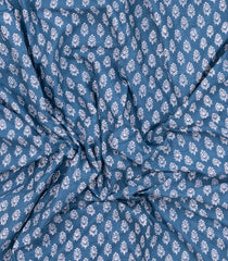 Steel Blue Printed Jaipur Cotton Saree With Tie & Dye Motifs-JC1850