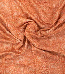Rust Printed Chanderi Cotton Saree With Floral Motifs & Zari Border-CC1669