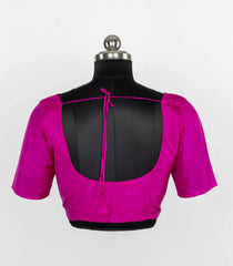 Pink Readymade Plain Silk Blouse With Elbow Sleeve-RB5257