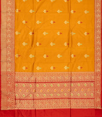 Mango Yellow Handloom Banarasi Silk Saree With Meena Floral Buttas