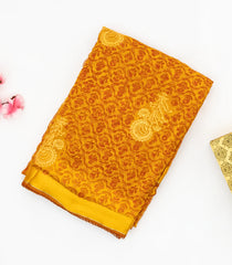 Mustard  Handwoven Banarasi Georgette Silk Saree Printed With Floral Motifs