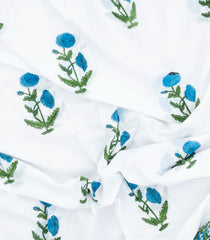 White Printed Jaipur Cotton Saree With Floral Motifs-JC1496