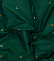 Dark Green Handloom Village Cotton Saree With Buttas-VC1659