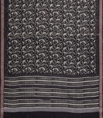 Black Printed Chanderi Cotton Saree With Floral Motifs & Sequin Work-CC1436