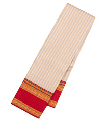 Taupe Handloom Korvai Kanchipuram Silk Saree With Zari Stripes-KA15359