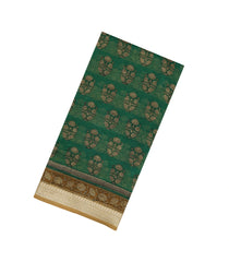 Green Printed Chanderi Cotton Saree With Checks & Floral Motifs-CC1615