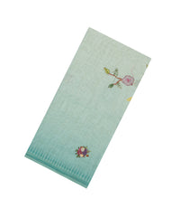 Turquoise Woven Linen Saree With Embroidered Tree Motifs-LI0753