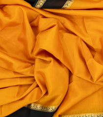 Mustard Woven Mysore Crepe Silk Saree With Black Border-MS3181