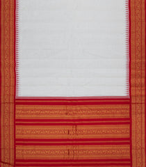 White Handloom Gadwal Cotton Saree With Checks & Contrast Border-GA0347