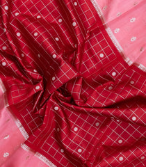 Red Woven Banarasi Poona Silk Saree With Checks & Buttas-BP1004