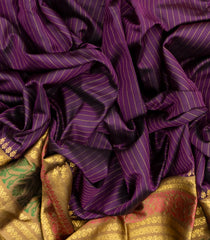 Purple Handloom Korvai Kanchipuram Silk Saree With Zari Stripes-KA12701