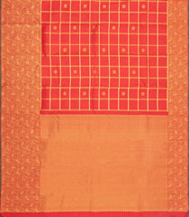 Red Handloom Kanchipuram Silk Saree With Zari Checks & Buttas-KA16404