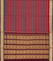 Red & Grey Handloom Soft Silk Cotton Saree With Veldari Stripes-KA15741