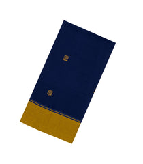 Dark Blue Handloom Bengal Cotton Saree With Floral Buttas-BG1620