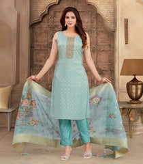 Aqua Blue Festive Embroidered Kurta Set: RC5560