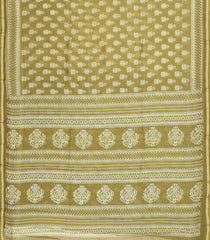 Olive Green Printed Chanderi Cotton Saree With Floral Motifs-CC1478
