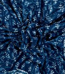Indigo Printed Jaipur Cotton Saree With Floral Motifs-JC1443