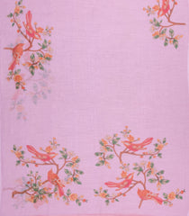 Baby Pink Printed Synthetic Linen Saree With Bird Motifs-SY0169