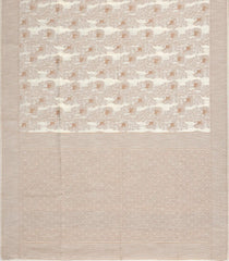 Off White Woven Art Linen Saree With Floral Motifs-BL5649
