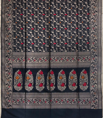Black Handloom Soft Silk Saree With Stripes & Diamond Motifs-SO4162